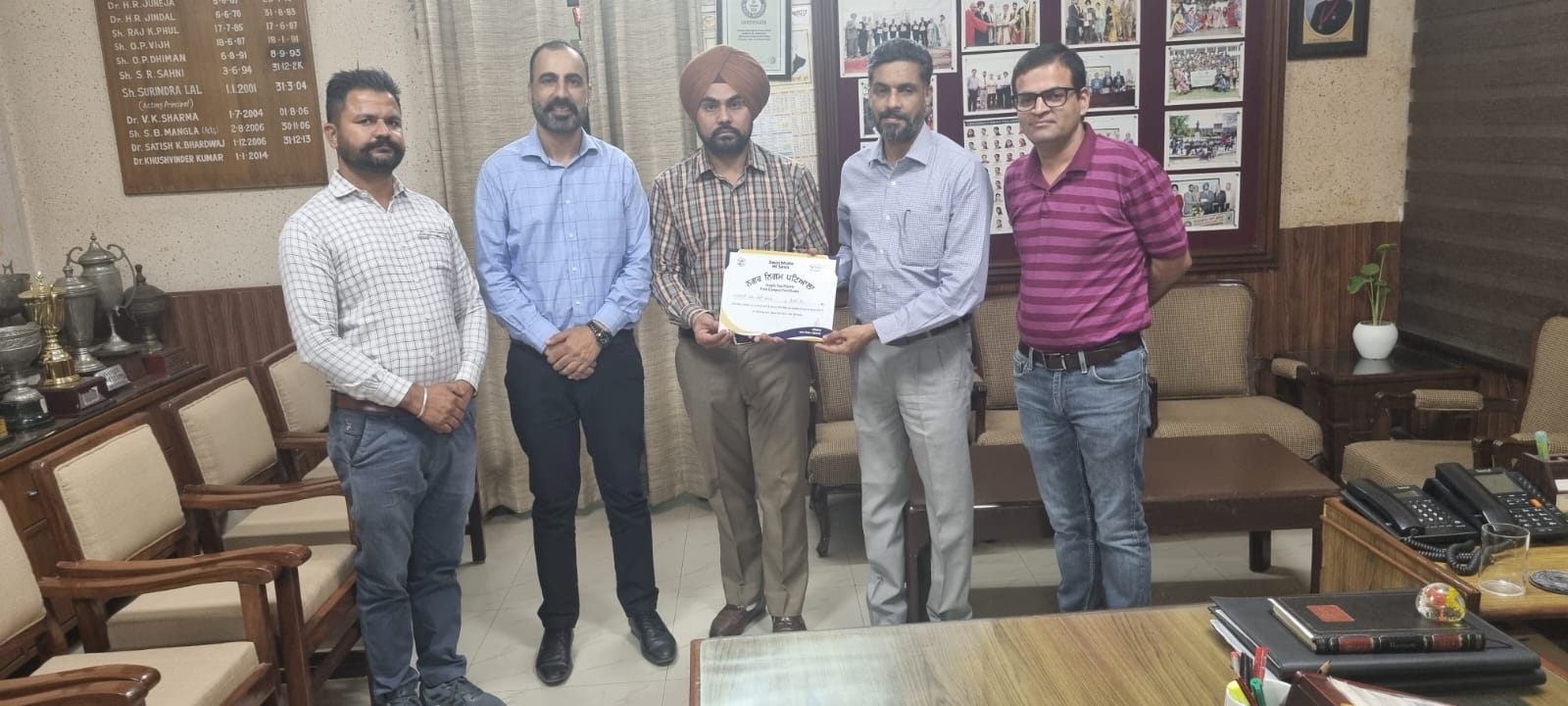 Modi College Patiala Honored by Swachh Bharat Abhiyan for Ban on Plastic Use